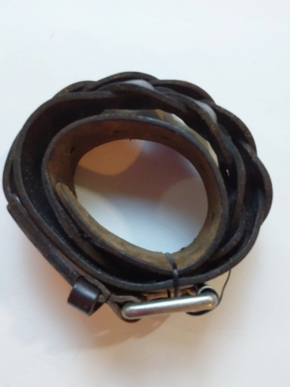 Talbots| Womens Dark Brown Premium Leather Woven Belt Silver Roll Buckle Xs - S